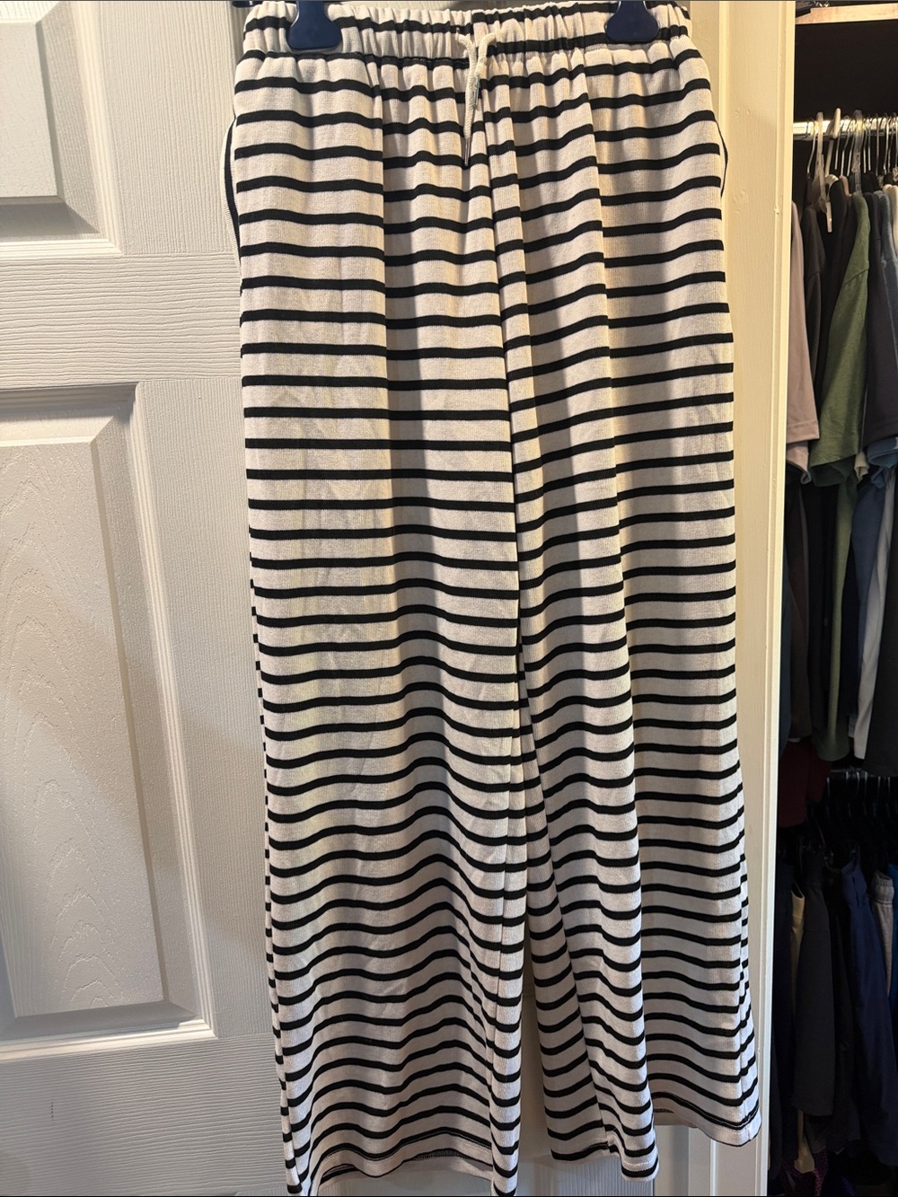 SHEIN Black and White Striped Wide Leg Pants